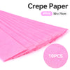 Pink crepe paper in a stack of 10 pieces, measuring 50 x 75 cm.