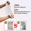 A hand holds a curved aluminum metal sign, demonstrating its higher bending resistance compared to similar products.