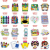 A collection of flatback resin craft embellishments for bows and DIY projects featuring various colorful shapes and designs.