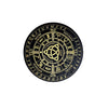 A round wooden pendulum board with zodiac signs and symbols for divination and meditation.