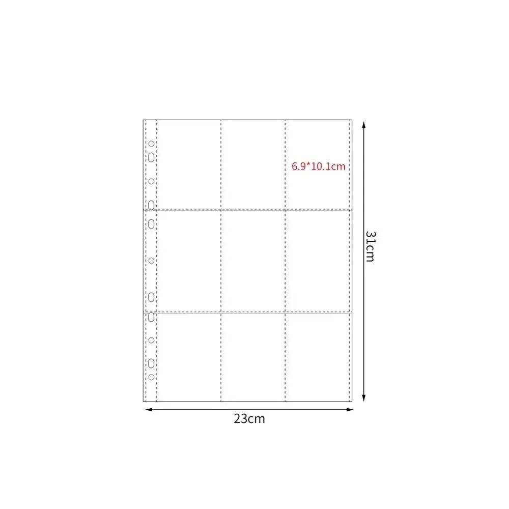Una hoja de fundas para photocards de Kpop tamaño A4 con diseño de cuadrícula.