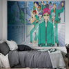 Anime tapestry wall hanging featuring characters from The Disastrous Life of Saiki K.