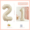 A set of three 32 inch milky white aluminum foil number balloons, including a '2', a '1', and 20 glue dots.