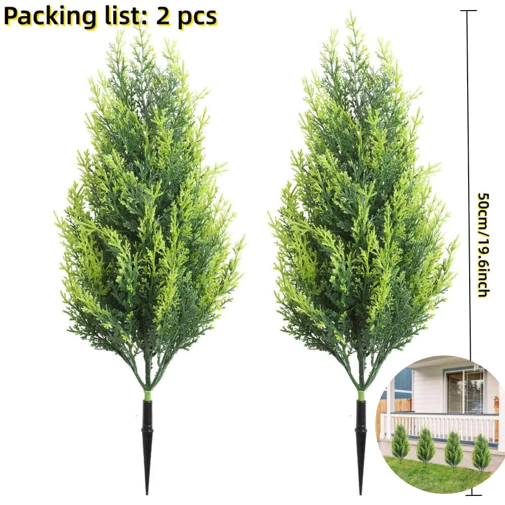 Two artificial green Persian fern stakes, 50cm tall, shown standing upright.
