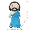 A plush doll depicting Jesus and the Virgin Mary with dark hair, beards, and blue robes.