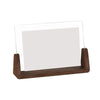 Walnut wood and acrylic photo frame for desktop display with a clear glass panel.