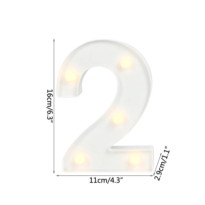 A white alphabet letter light shaped like the number 2 with warm white LED illumination.
