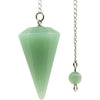A clear green natural stone teardrop pendant on a silver chain.