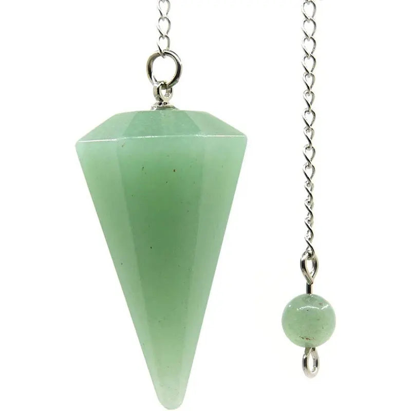A clear green natural stone teardrop pendant on a silver chain.