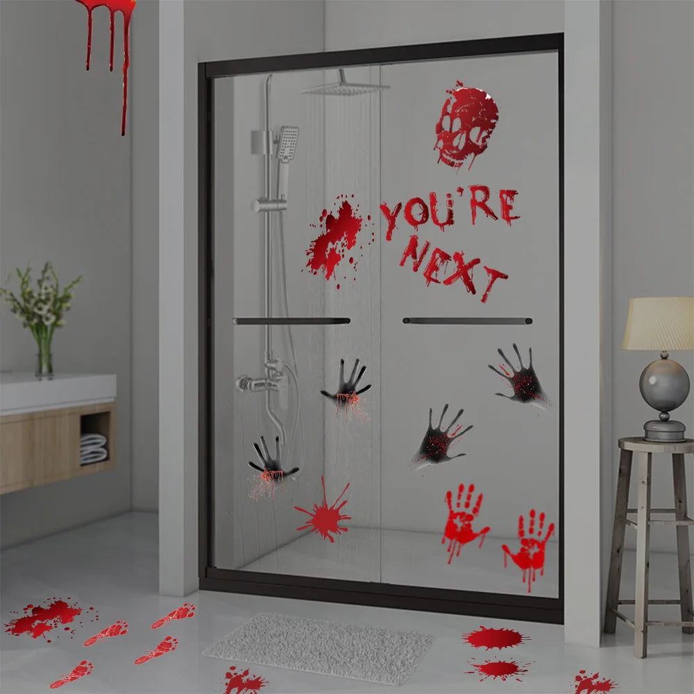 Halloween Bloodstain Sticker Set with Handprints, Footprints & Skulls