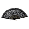 Black lace folding hand fan with gold trim for weddings and dance