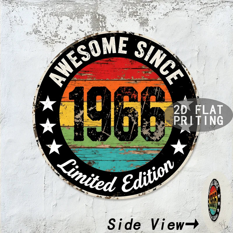 Vintage metal wall sign with the text AWESOME SINCE 1966 Limited Edition and Side View arrow