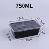 A black plastic food storage container with a lid, shown with dimensions.