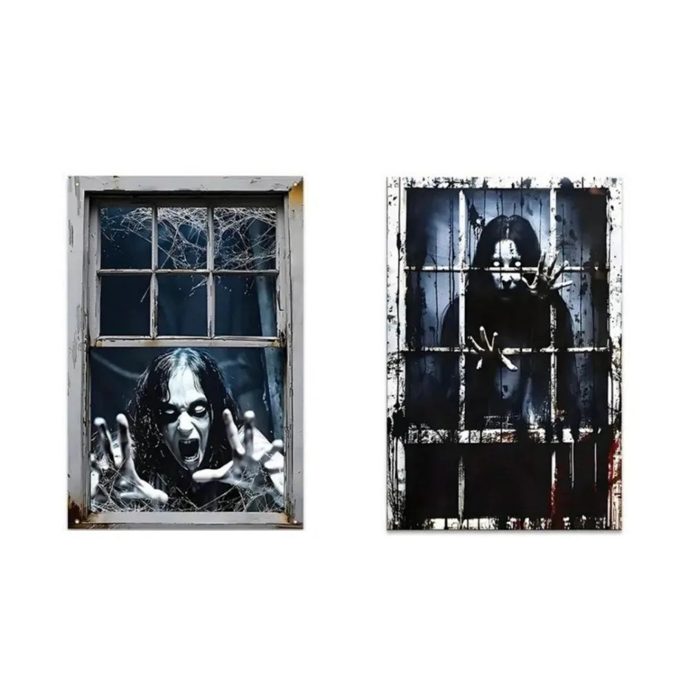 Scary Halloween Window Cover Set with Blood-Themed Design