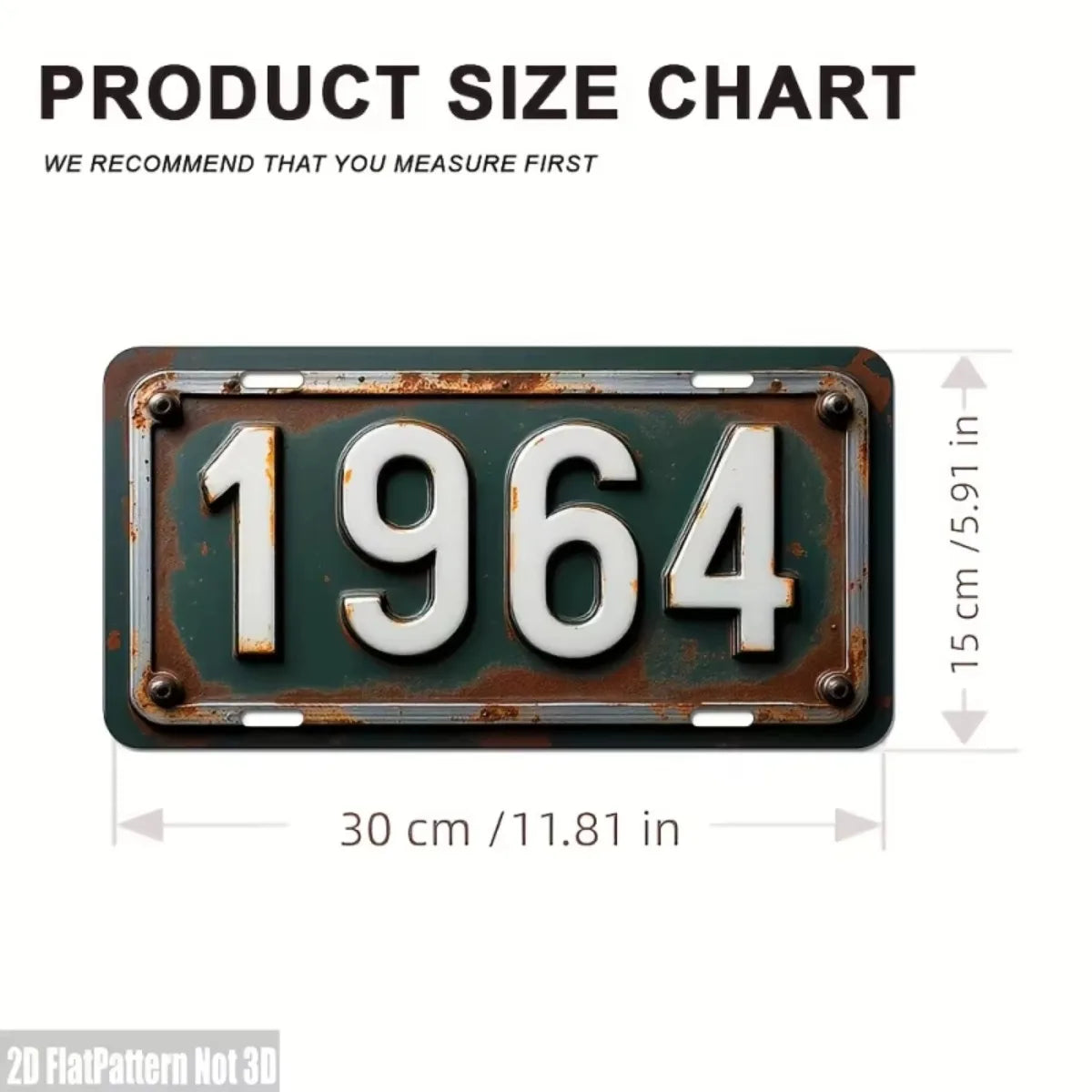 A vintage aluminum license plate tag decor with the year 1964 embossed on it.