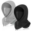 A pair of breathable UV protection balaclava face masks in gray and black with long neck covers.