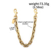 Gold-toned metal chain necklace with a pendant and a small tag.