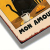 Art mural vintage français, sign avec un chat noir, un croissant et le texte MON AMOUR.