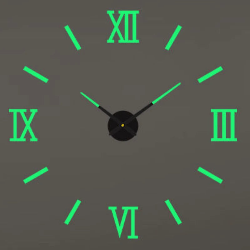 A dark gray clock face with green hour markers showing the IX and III positions.