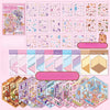 A colorful sticker book featuring various kawaii miniature 3D scenes and decorative elements for kids.