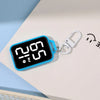 A blue LED keychain pocket watch with a digital display showing 12:00 PM.