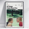 A framed poster titled 10 Things I Hate About You featuring two people in a grassy outdoor setting.