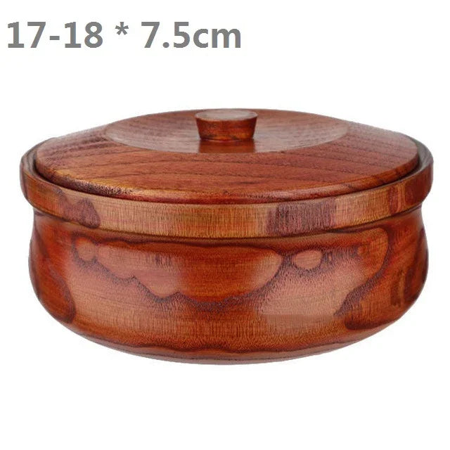 Natural Solid Wood Serving Bowl with Lid
