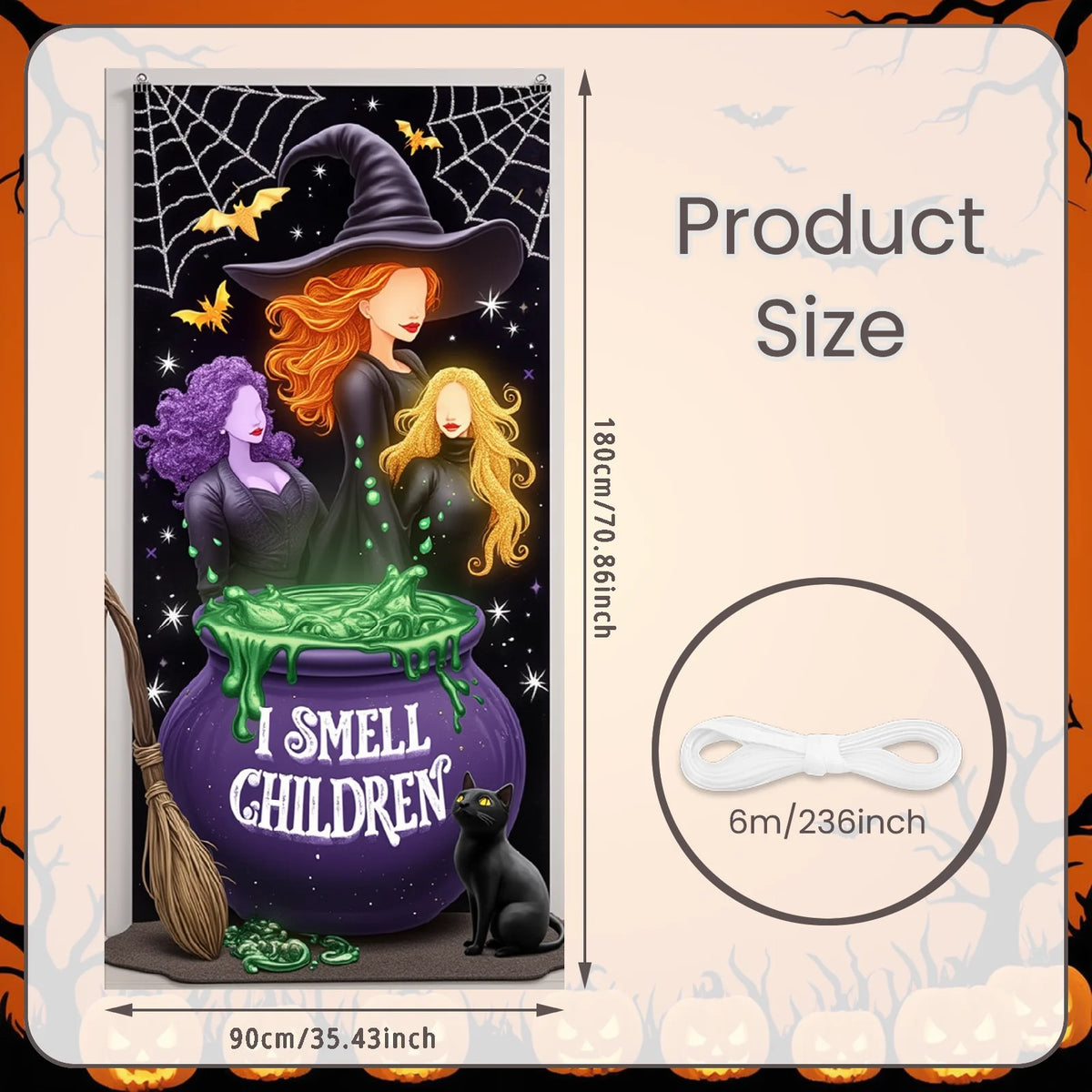 Large Halloween Witch Door Banner with Classic Spooky Design