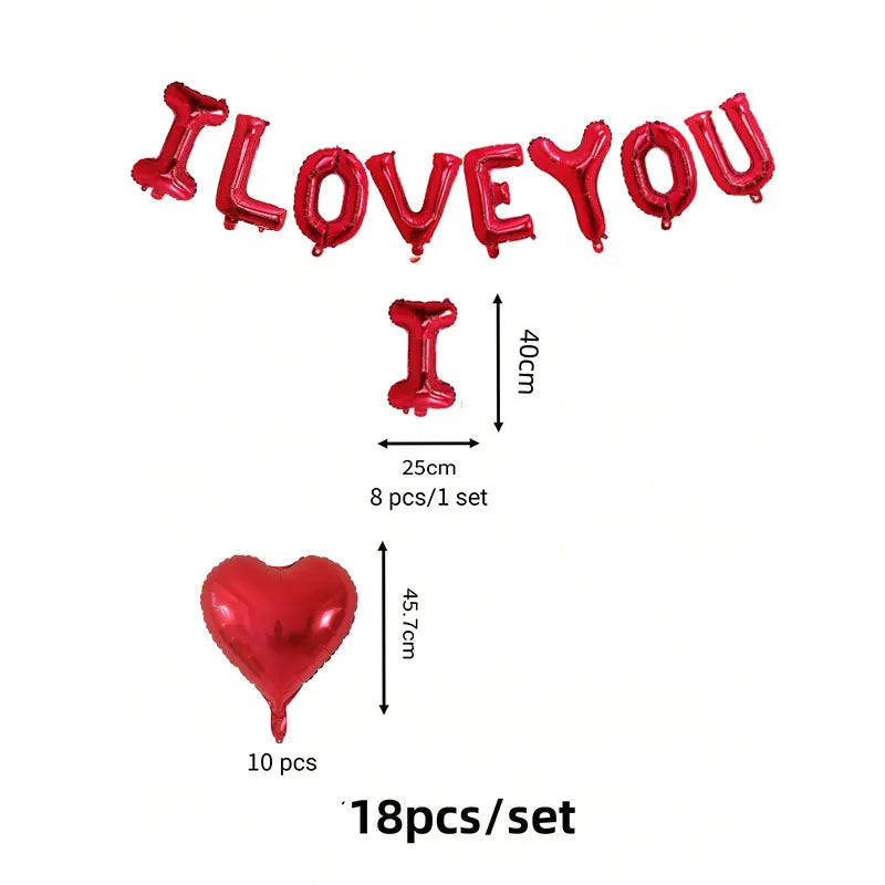 مجموعة من 18 بالون قلب أحمر لامع مرتبة لكتابة عبارة LOVE YOU