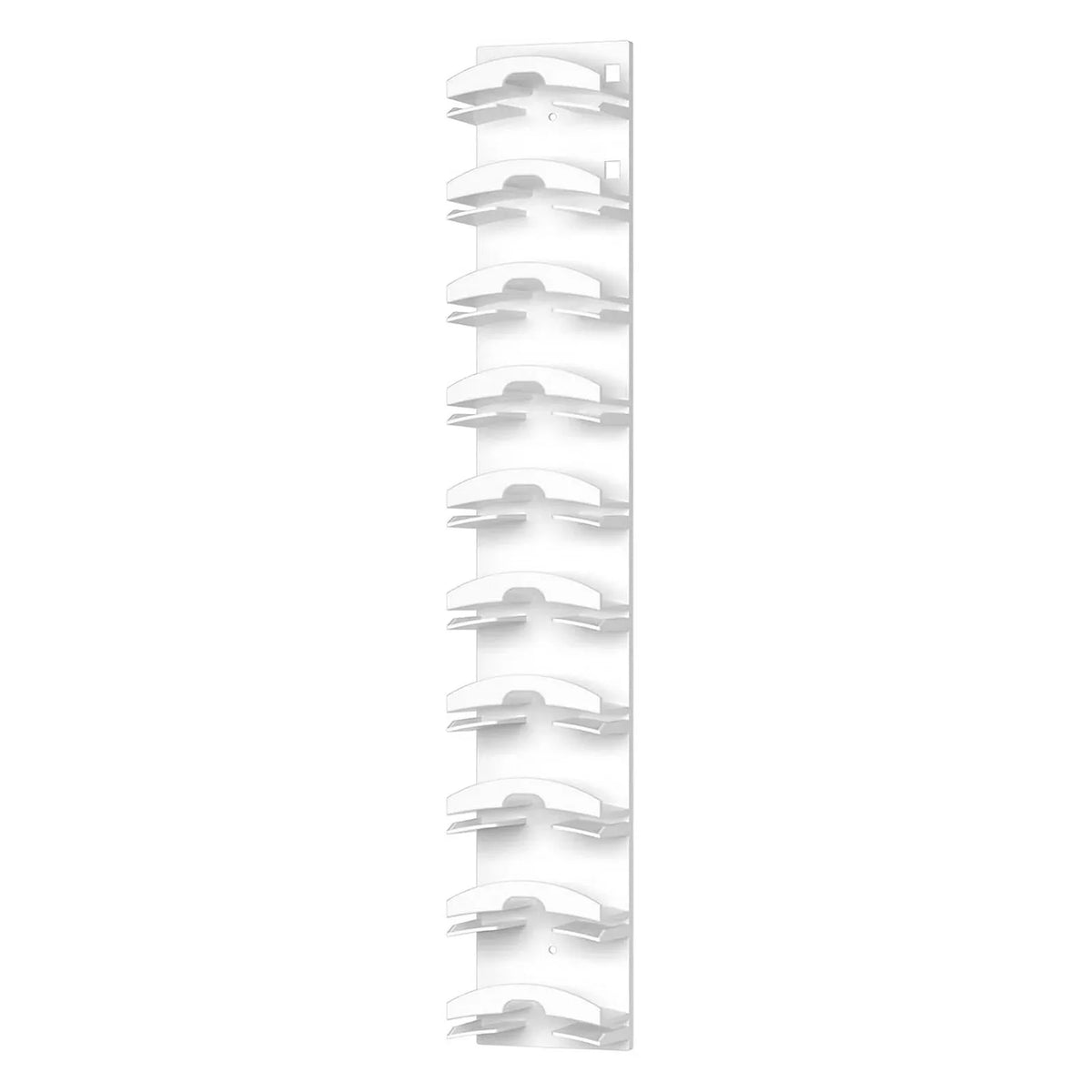 Organizador vertical para gorras de béisbol con múltiples ranuras de almacenamiento.