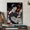 Anime canvas art poster of Toji Fushiguro featuring a muscular figure with dark hair and glowing red accents.