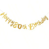 Elegant black and gold glitter birthday banner with the text Happy 80th Birthday