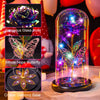 A display featuring a gorgeous glass rose, an infinite hope butterfly, and a crystal diamond base.