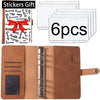 A set of six clear plastic stickers for a budget planner binder with cash envelopes and expense sheets
