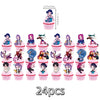 A set of 24 anime hunter girl cake toppers featuring various characters in pink and purple frosting.