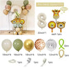 Jungle animal balloon party set featuring a number balloon, various colored balloons, and animal-themed decorations.