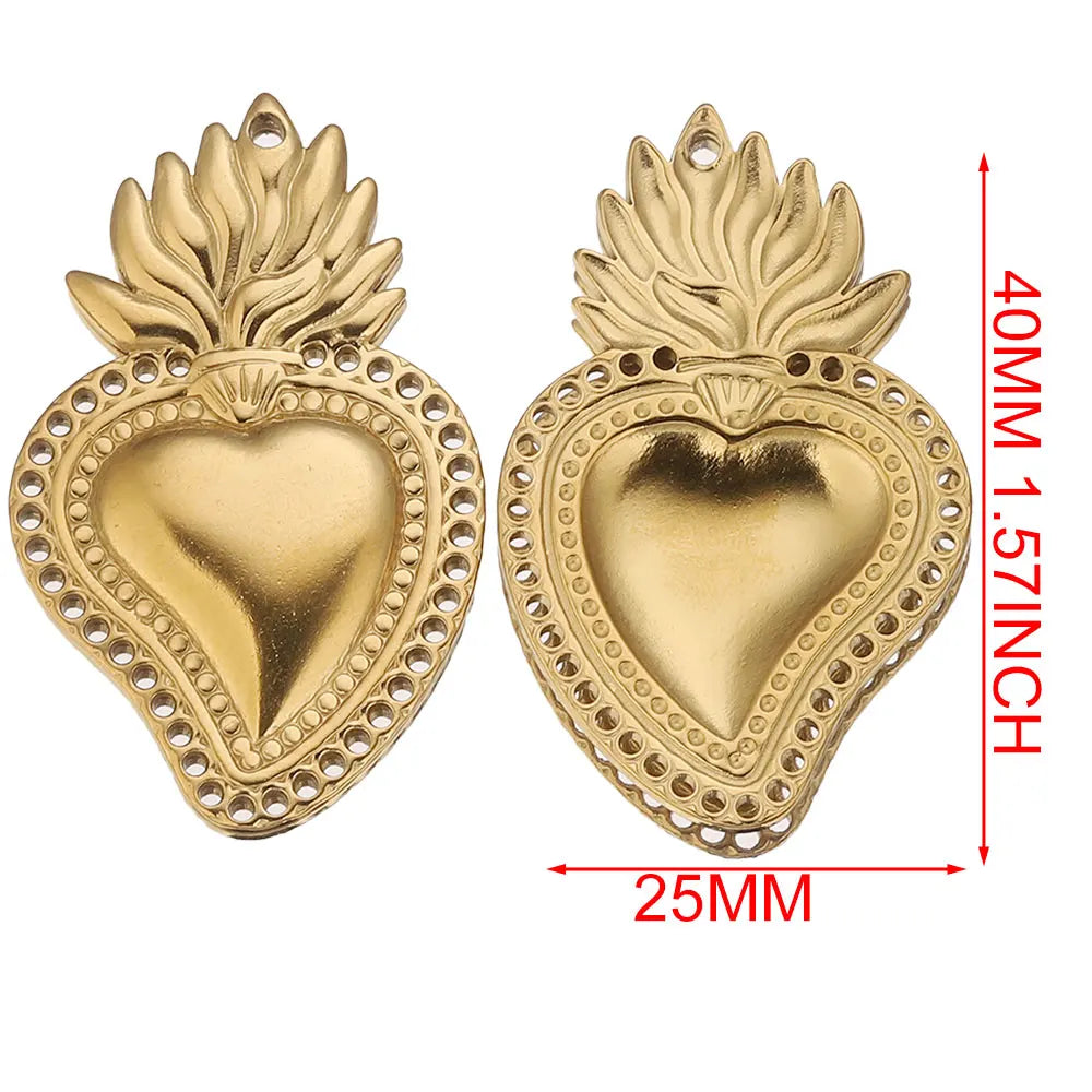 Gold Sacred Heart Charms for Jewelry Making