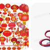 A collection of red and gold Chinese lanterns and decorative items for a graduation money box