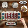A vintage metal year wall plaque for 1968, shown in multiple views and with a hand.
