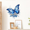 Blue butterfly wall decal featuring watercolor flowers and leaves on a white background.