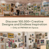 Wall art display featuring various framed paintings and canvases in a gallery setting.