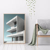 Abstract minimalist architecture canvas wall art featuring a modern concrete building design.