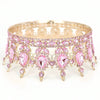 Gold and pink crystal rhinestone crown cake topper featuring intricate floral designs