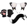 Black furry cat ear headband and tail costume set with pink paw print hand and glove