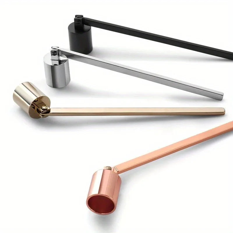 A collection of stainless steel candle extinguisher tools in various finishes and angles.