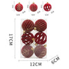 A set of velvet red Christmas tree hanging ornaments, shown with various sizes and dimensions.