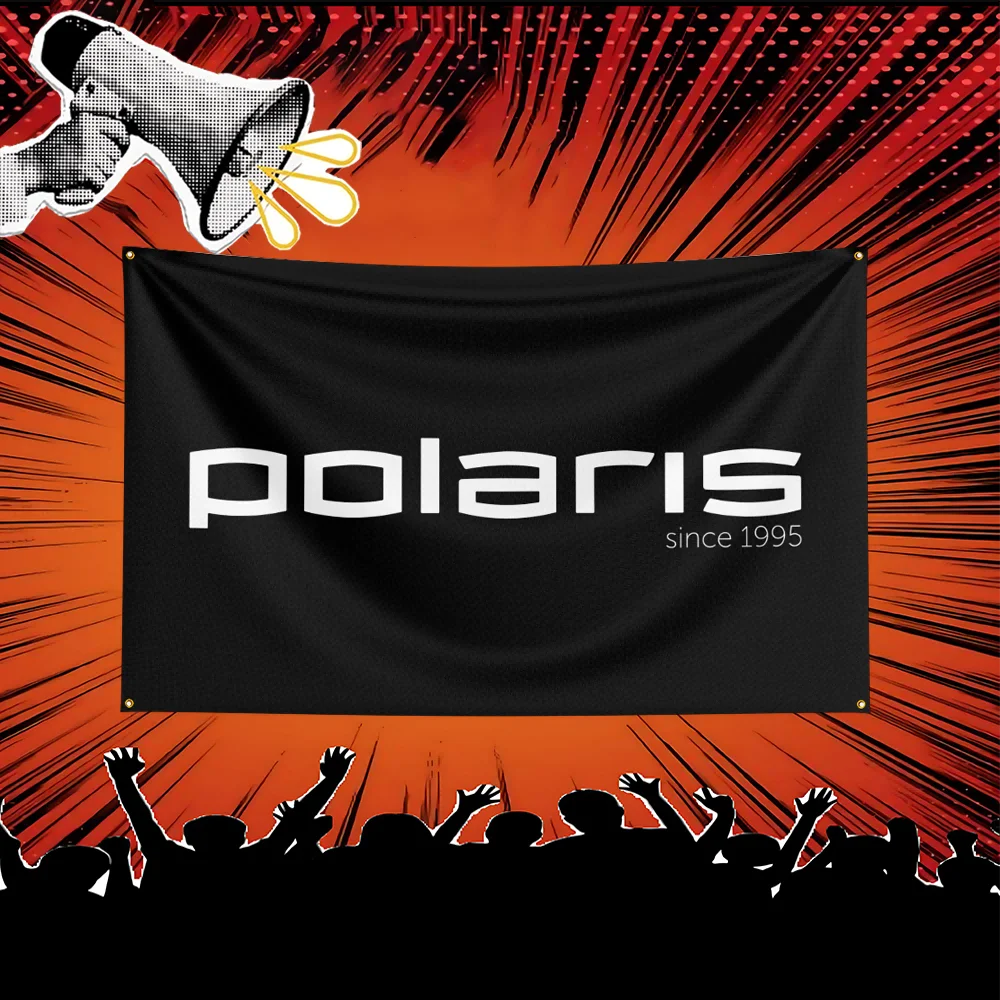 A black banner featuring the Polaris logo and the text since 1995, set against a background of orange light rays and a silhou