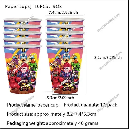 A set of paper cups featuring a happy birthday theme with colorful character designs.