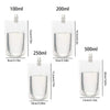 A set of reusable squeezable liquid drink pouches in various sizes including 100ml, 200ml, 250ml, and 500ml.