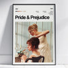 A framed poster titled Pride & Prejudice featuring a woman in period attire.